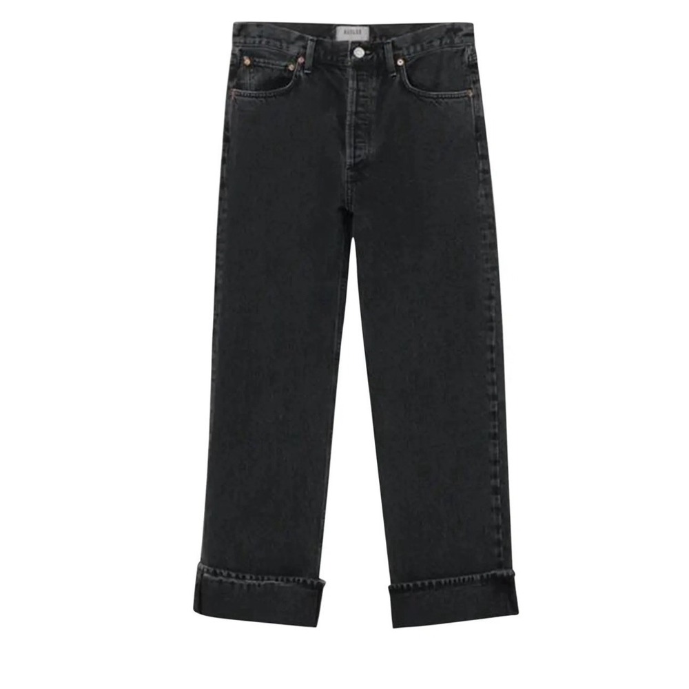 Agolde Fran High Waist Straight Leg Jeans Washed Black Denim Button Fly Size 30 - Picture 2 of 12